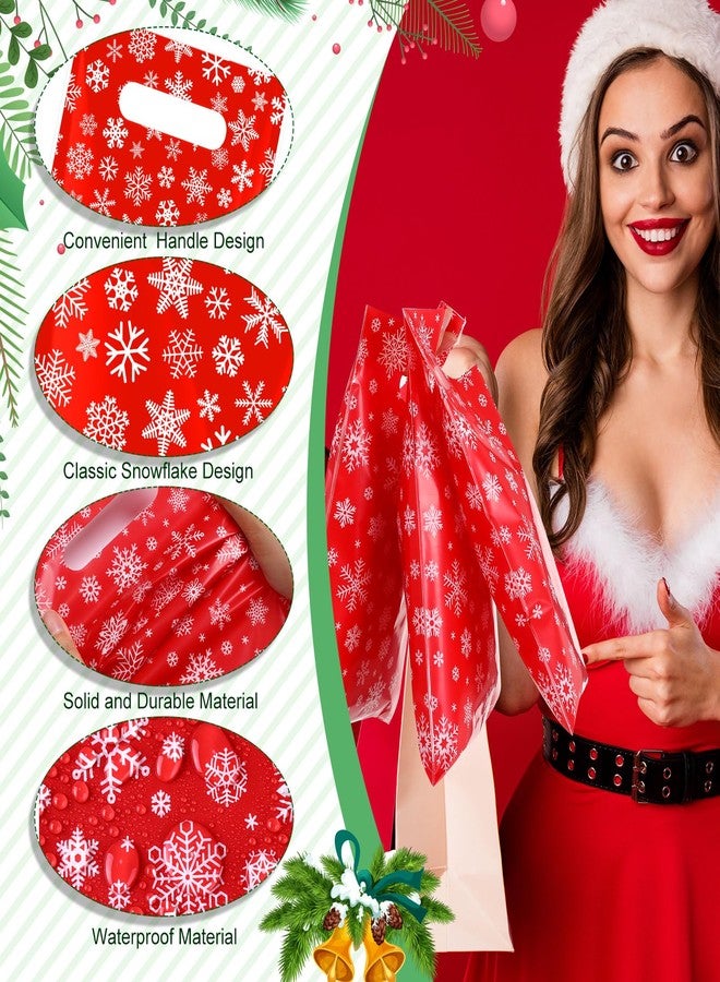Wesnoy 100 Pieces Christmas Plastic Gift Bags Bulk Christmas Red Snowflake Candy Bags with Handle Xmas Treat Bags Holiday Goodie Bags for Christmas Party Favor Supplies Decoration - Image 5
